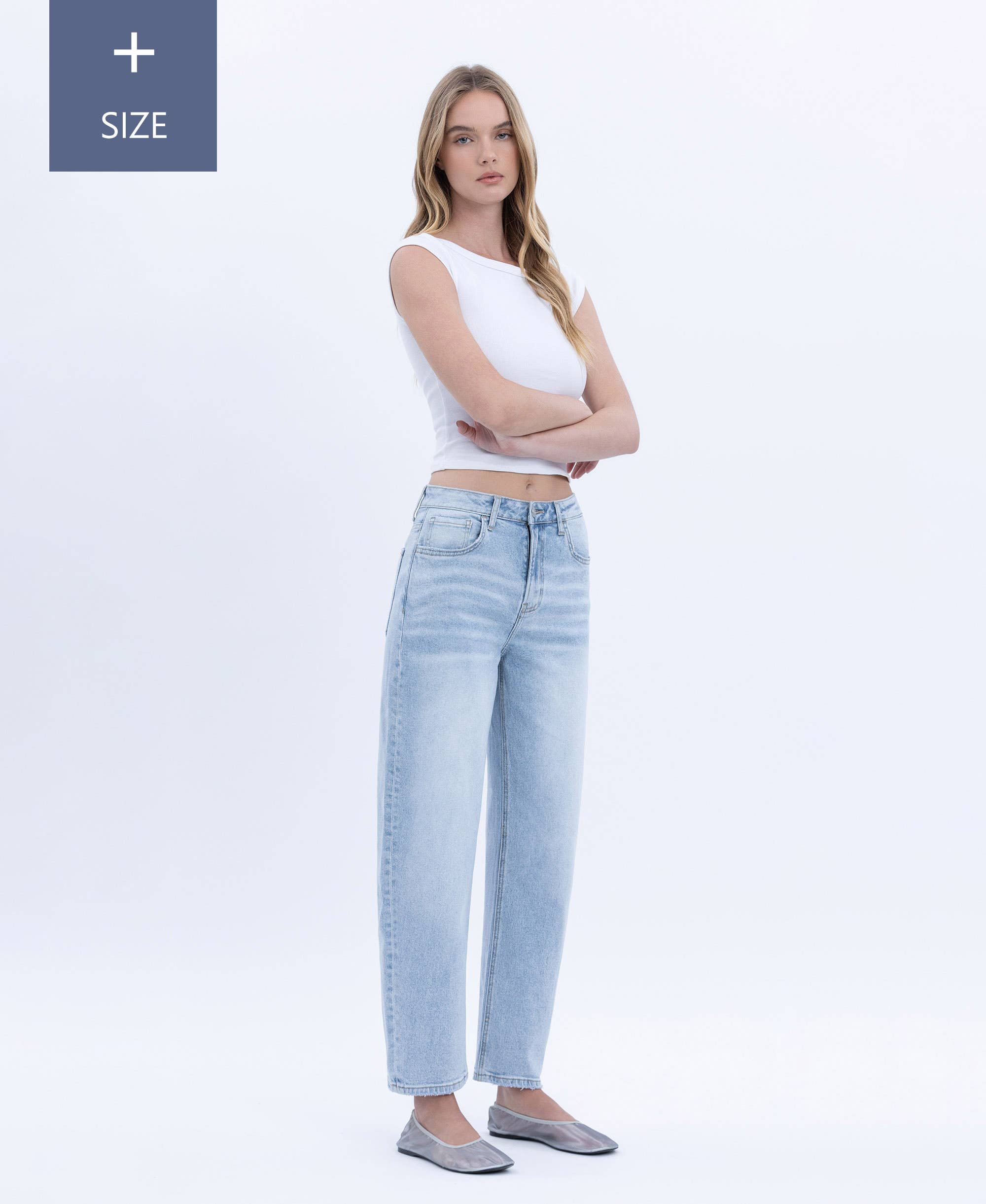 PLUS _ HIGH RISE BARREL LEG JEANS
