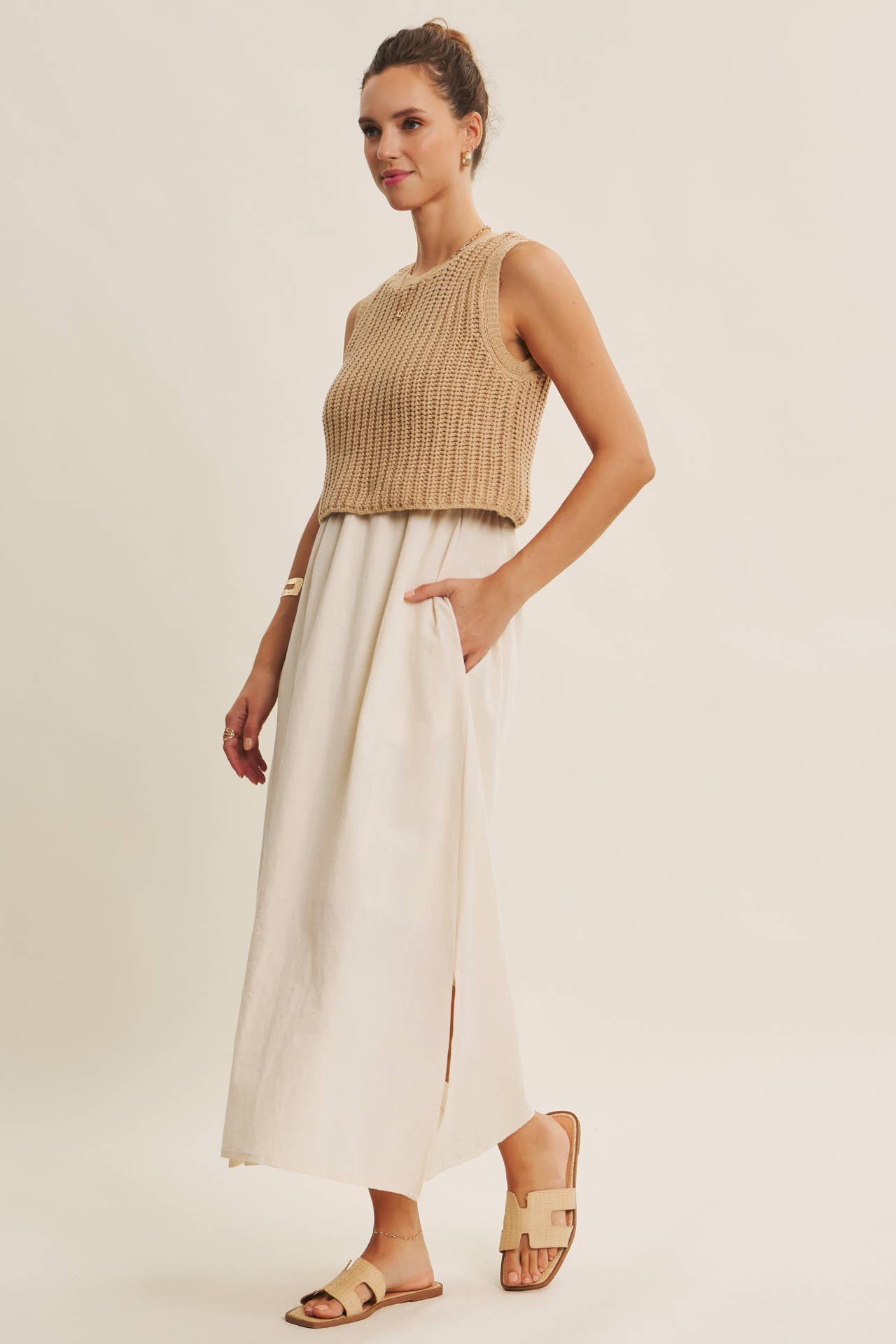 CHUNKY SWEATER TWOFER MIDI DRESS