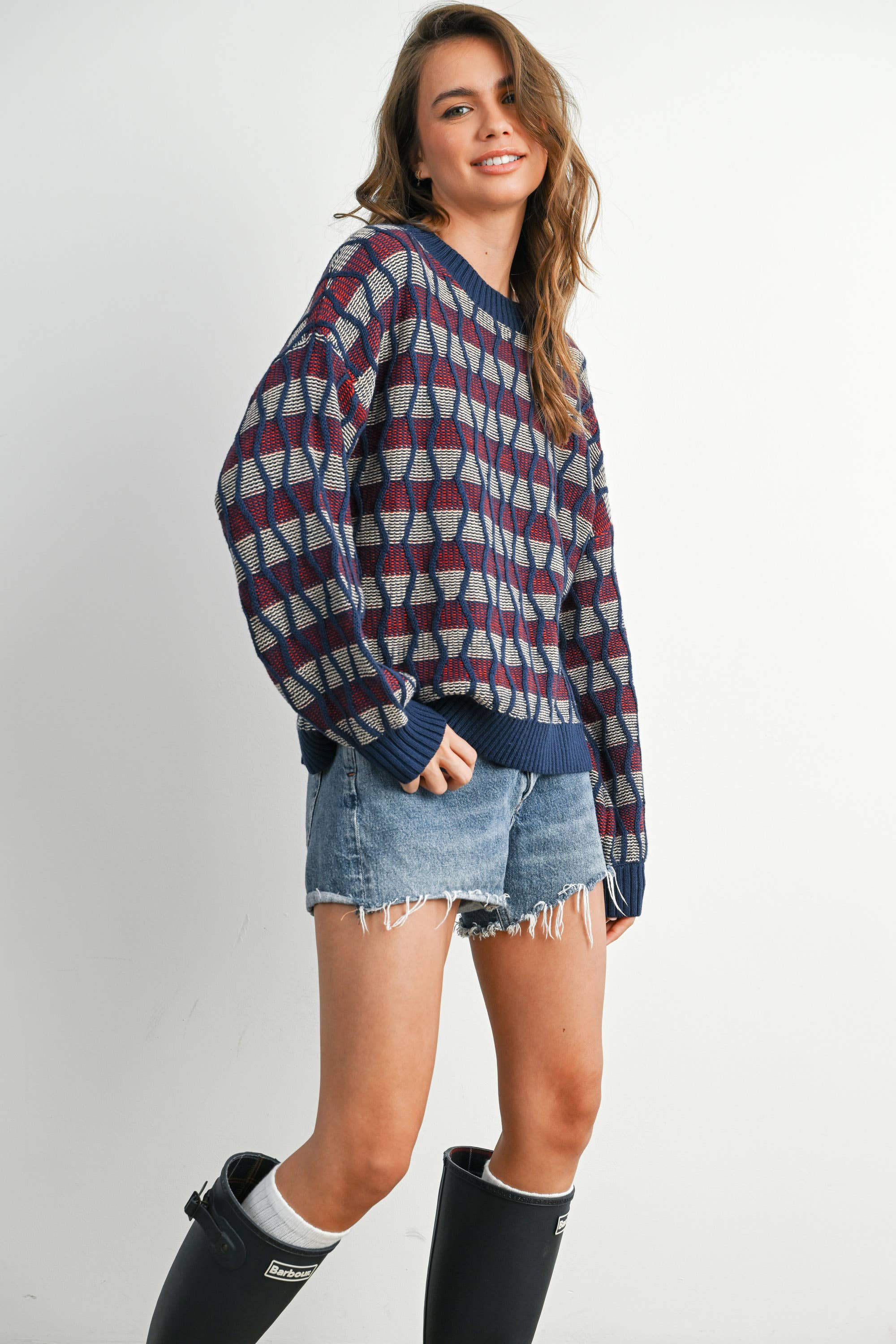 Geometric  Crew Neck Long Sleeve Top - BMW7769
