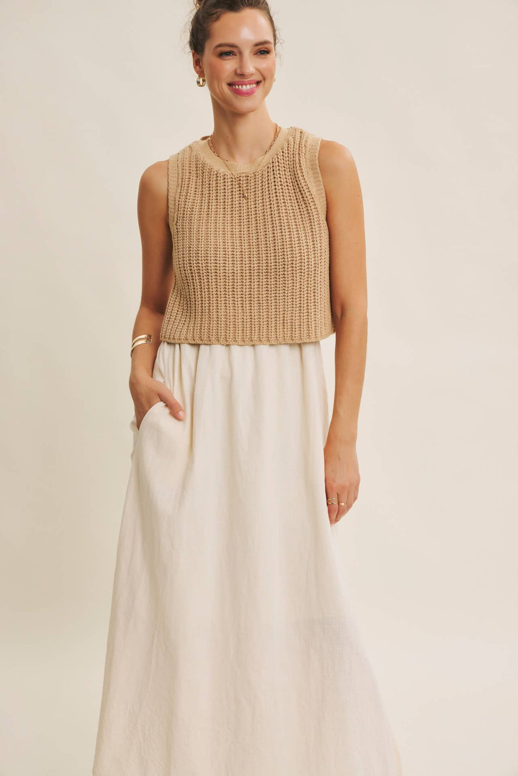 CHUNKY SWEATER TWOFER MIDI DRESS