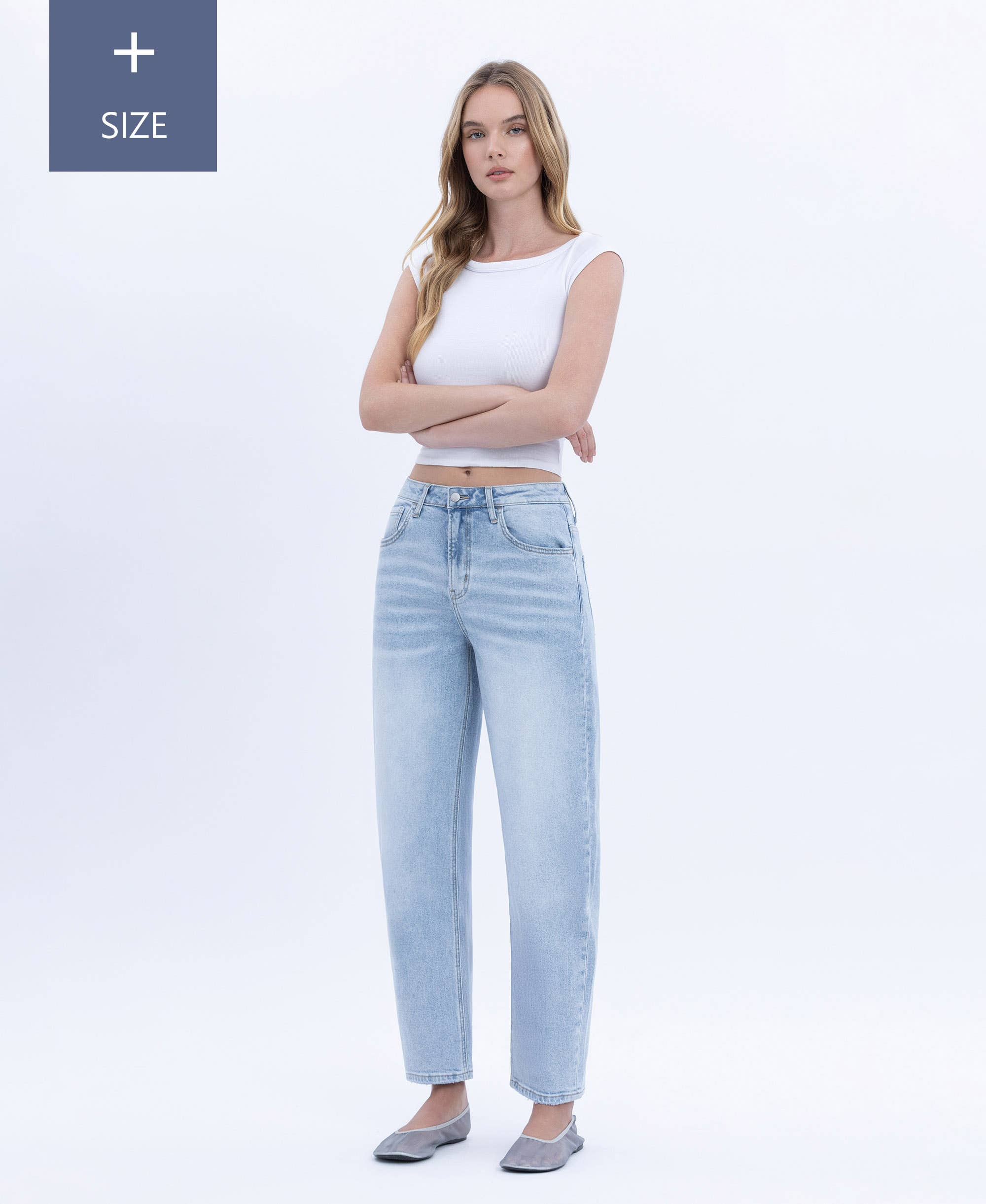 PLUS _ HIGH RISE BARREL LEG JEANS