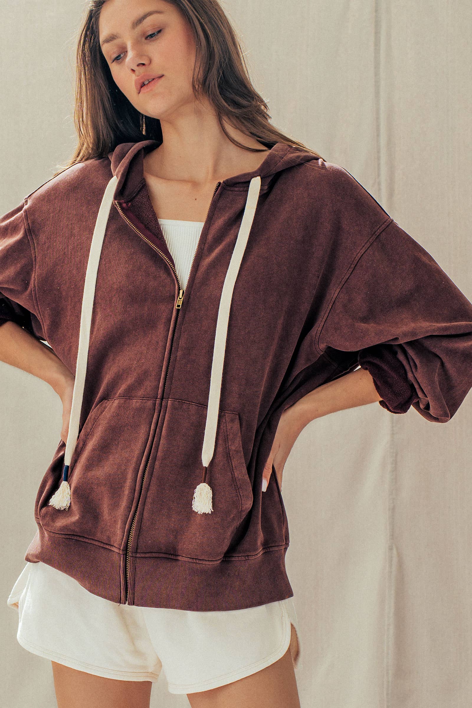 Vintage-Wash Zip-Up Hoodie