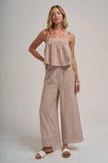 STRIPED TWO PIECE SET WITH FLOWY CAMI TOP AND WIDE LEG PANTS
