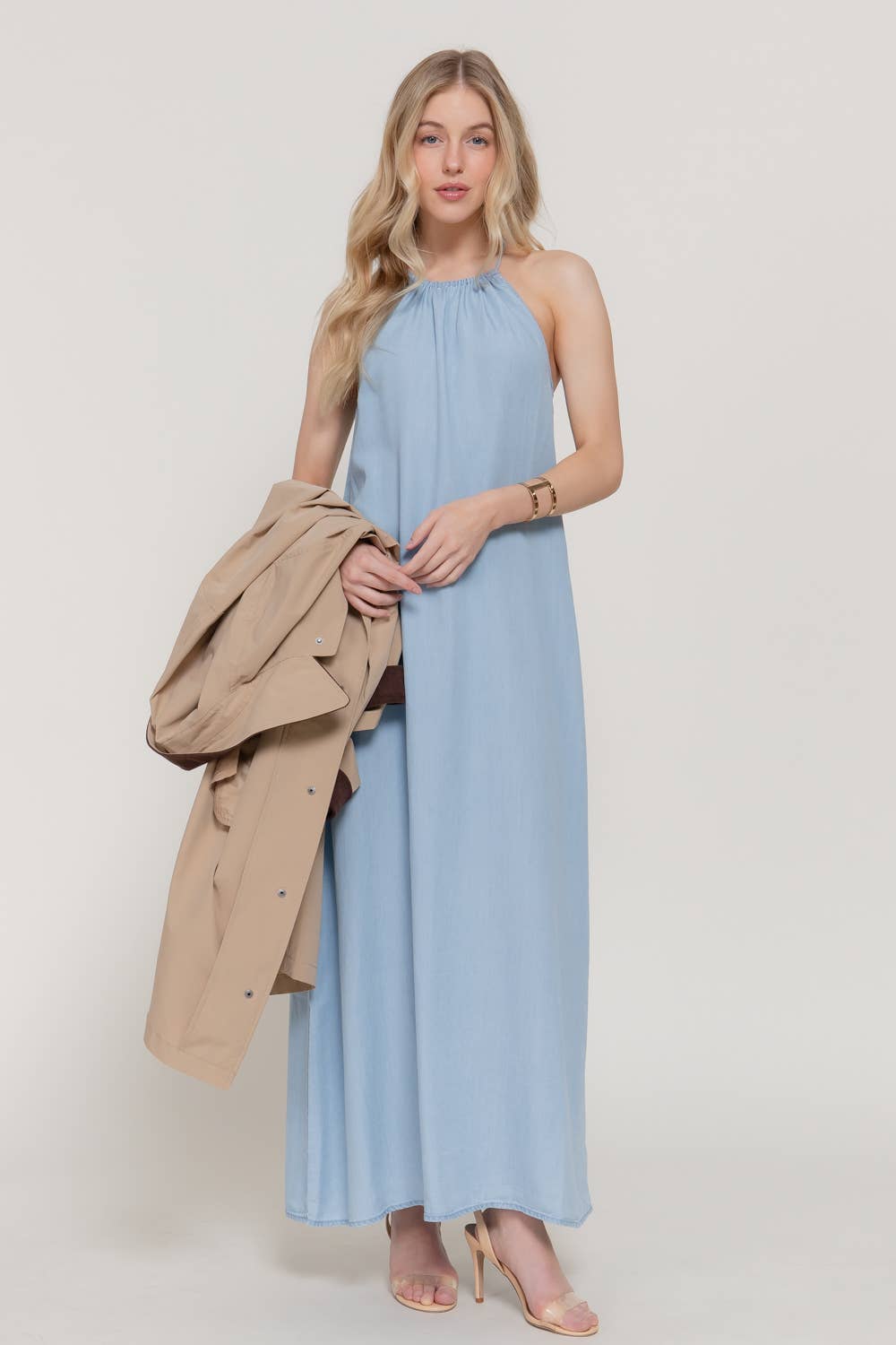 Sleeveless Adjustable Halter Neck  Dress