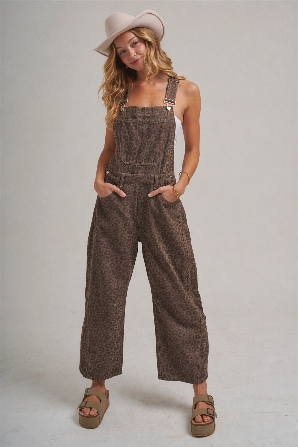 VINTAGE LEOPARD OVERALL JUMPSUIT WITH BARREL LEG
