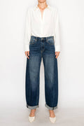 HIGH RISE RELAXED TAPERED DARK WASH BARREL JEANS … PREMIUM