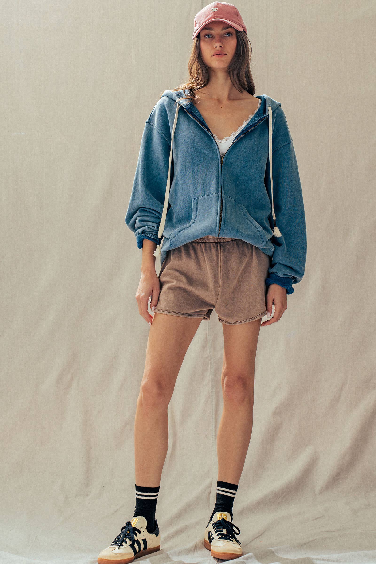 Vintage-Wash Zip-Up Hoodie