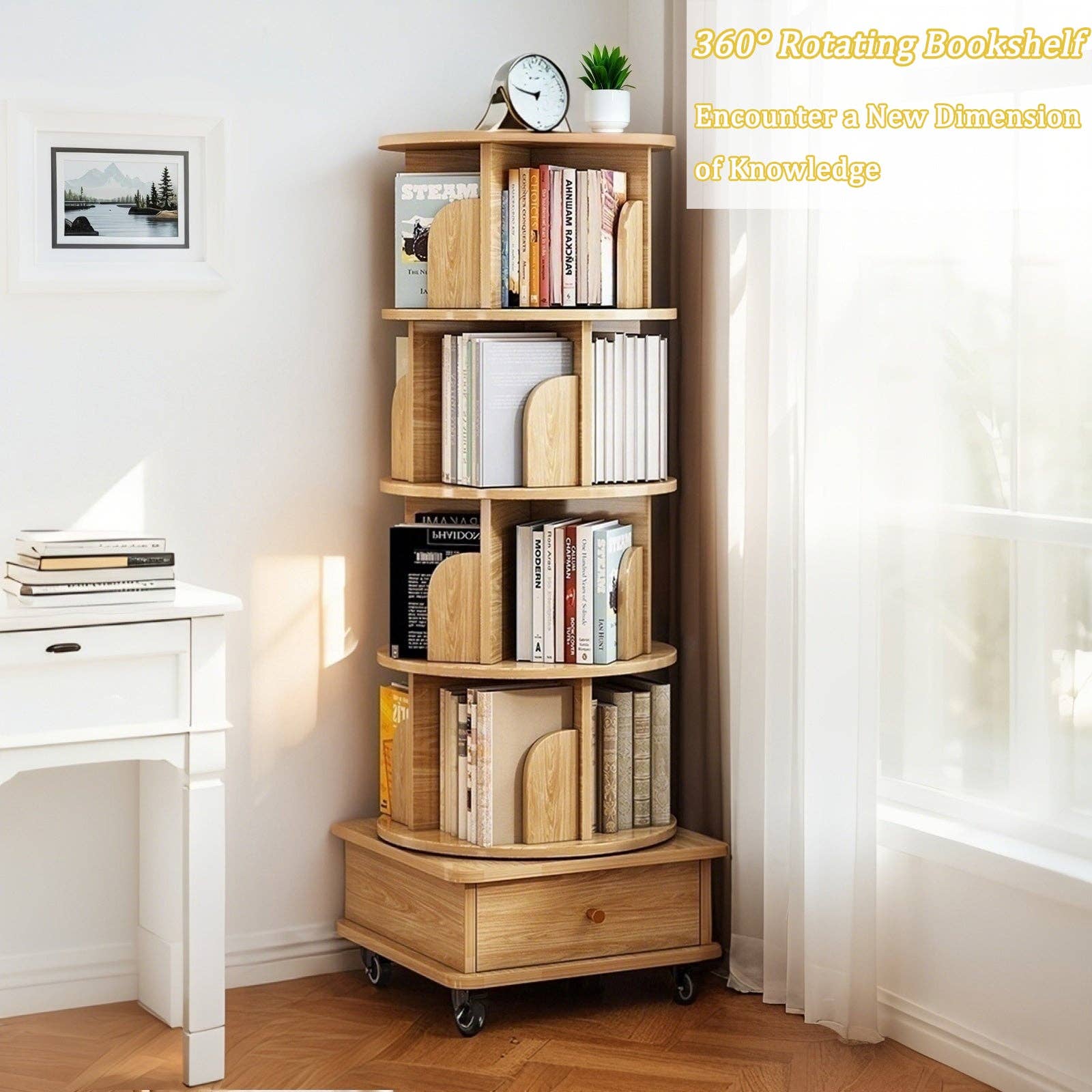 Rotating Bookshelf with Drawer