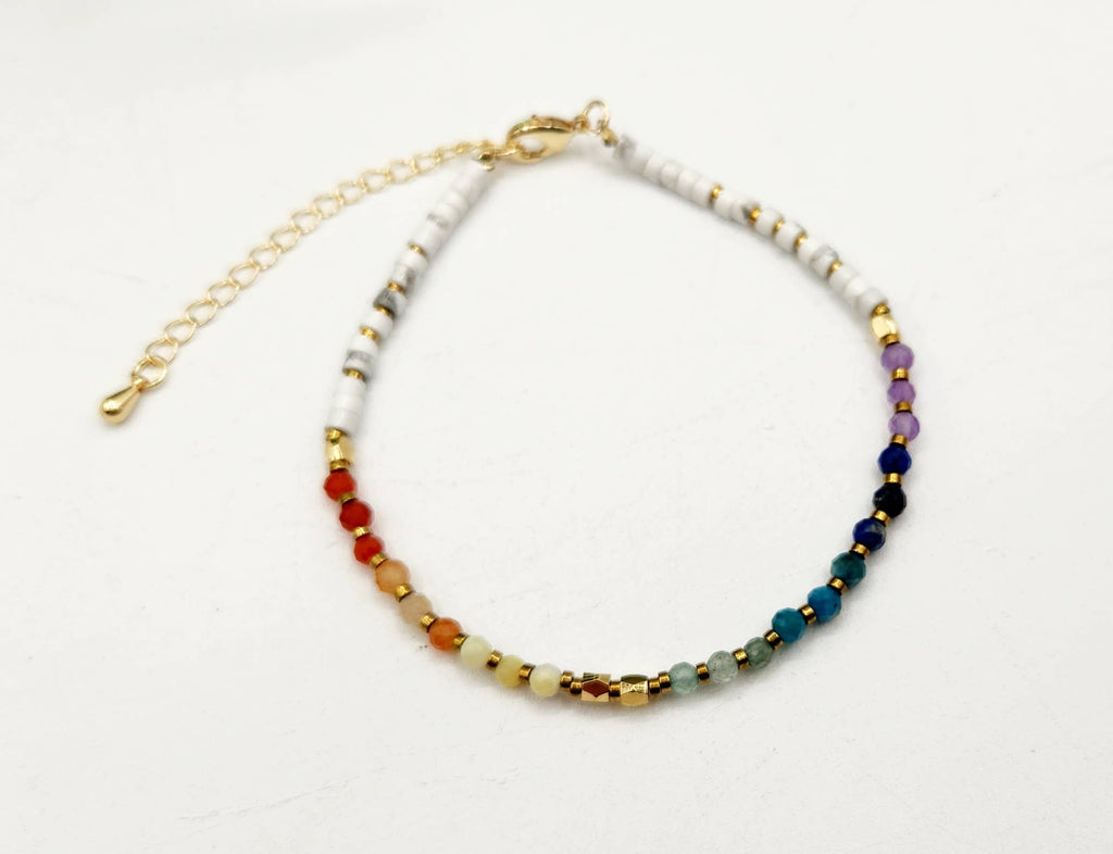 CHAKRA-3mm Faceted Gemstone Bracelet with Gold Color Clasp