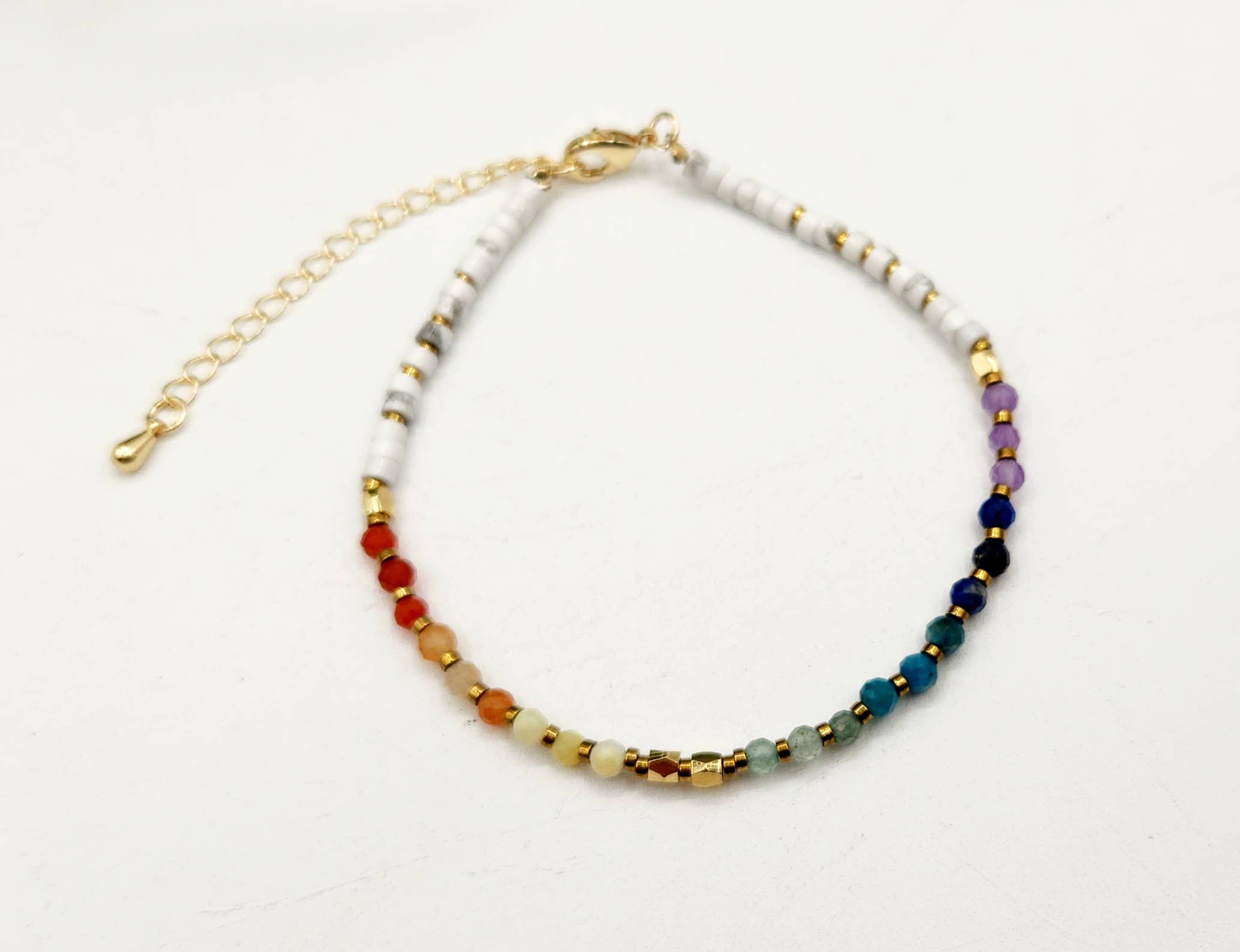 CHAKRA-3mm Faceted Gemstone Bracelet with Gold Color Clasp