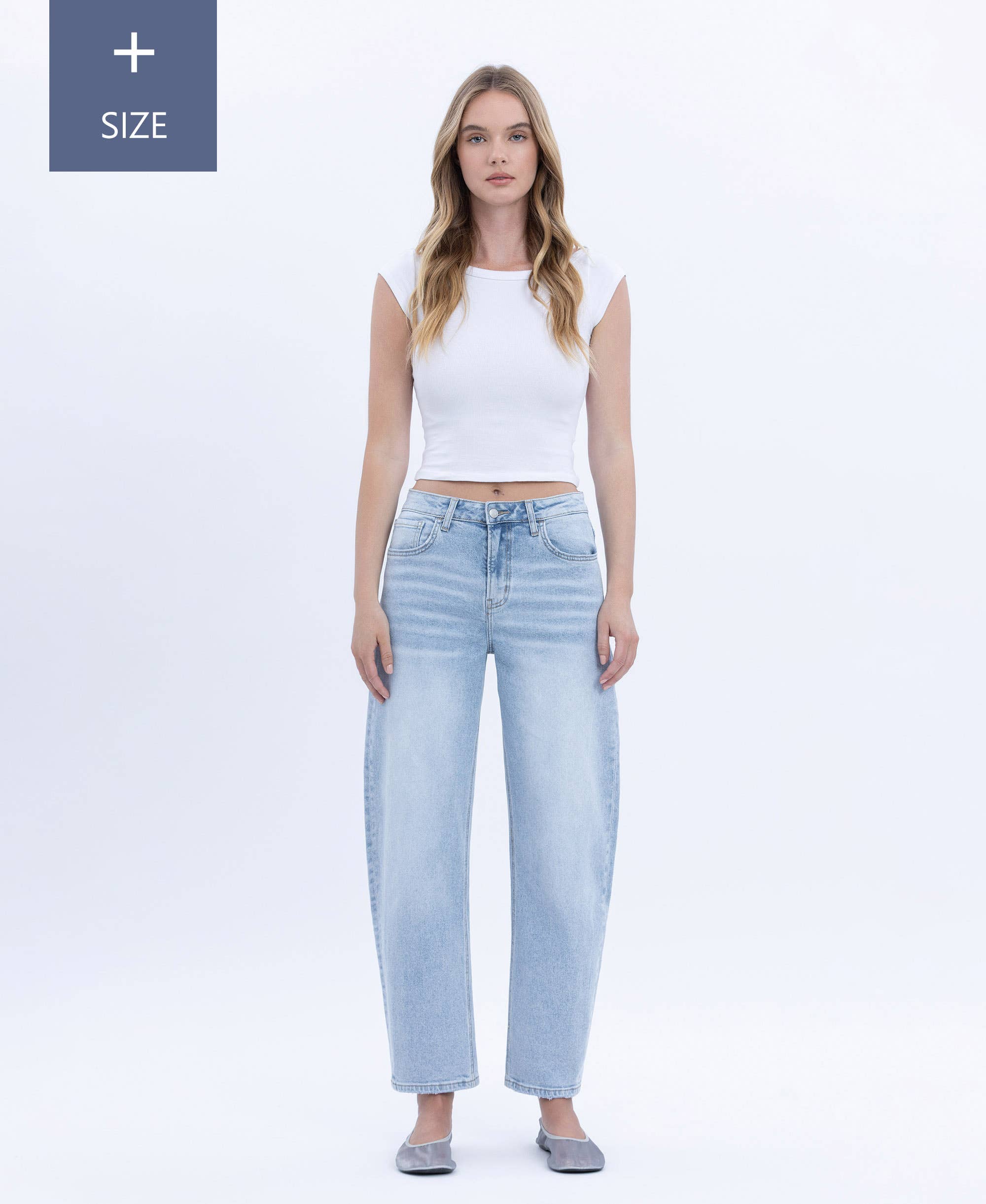 PLUS _ HIGH RISE BARREL LEG JEANS