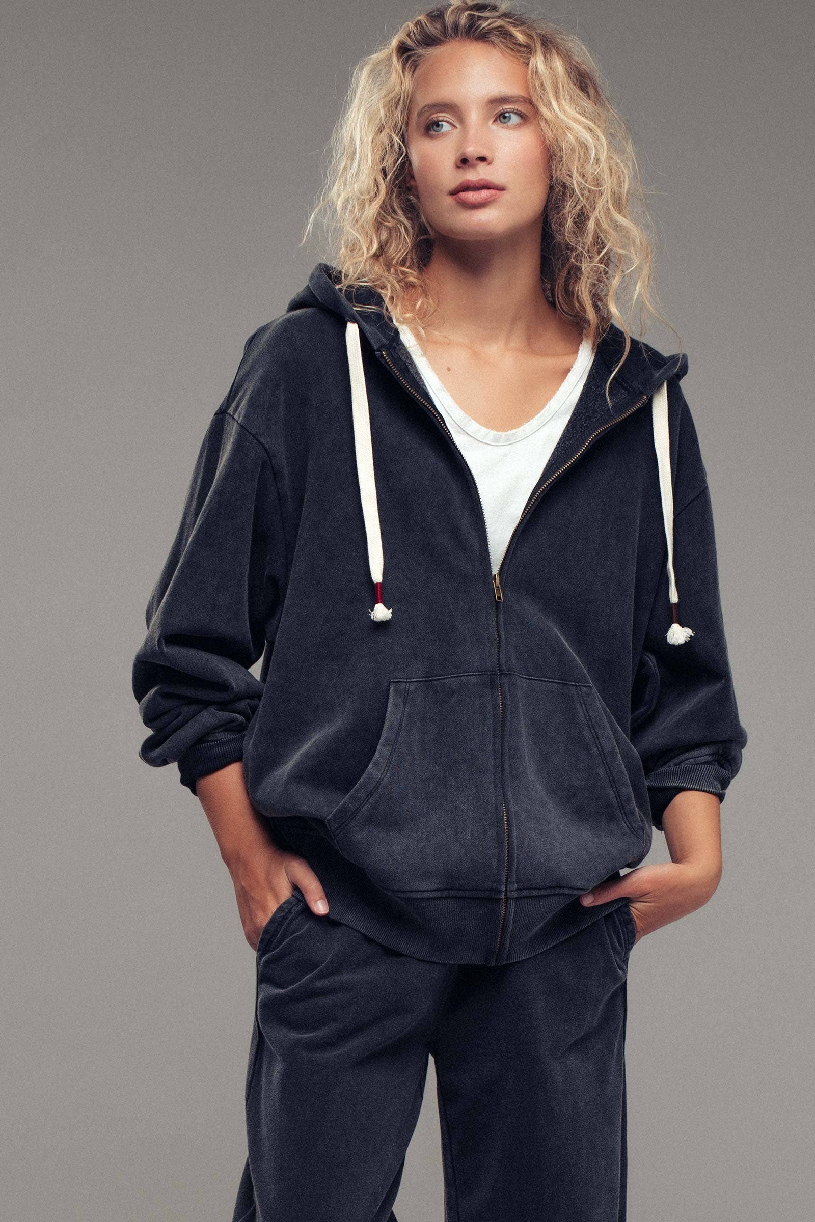 Vintage-Wash Zip-Up Hoodie