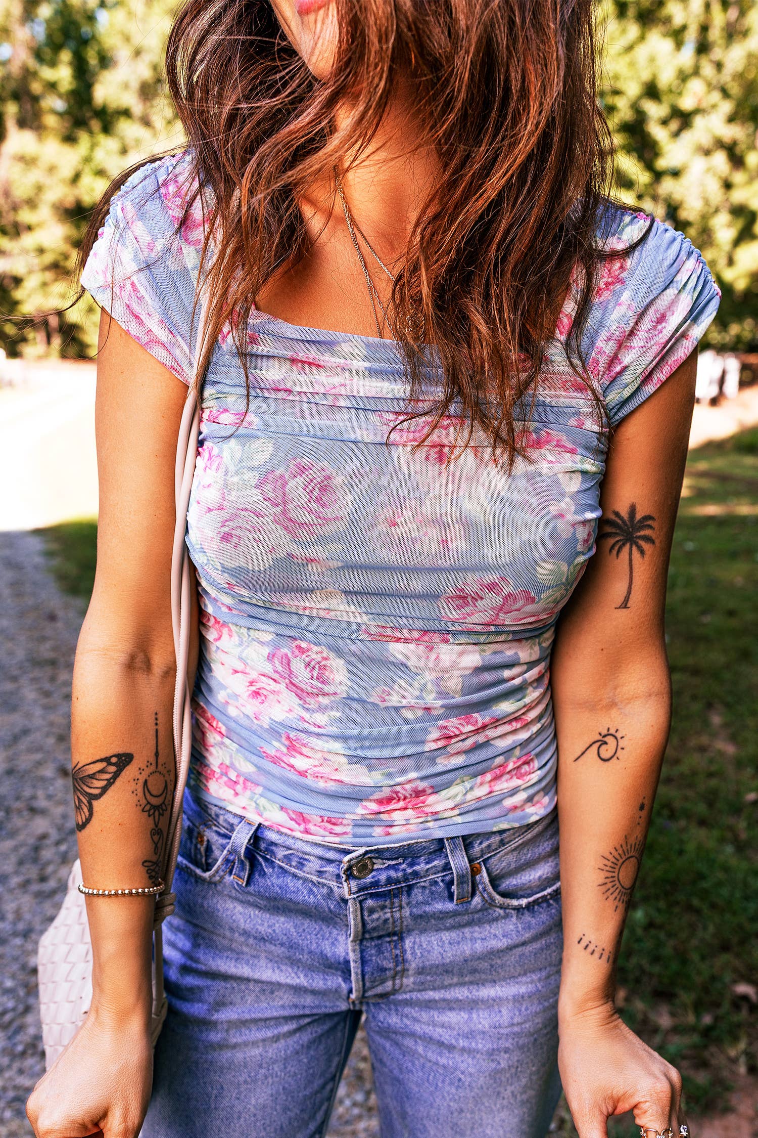 Floral Square Mesh Top