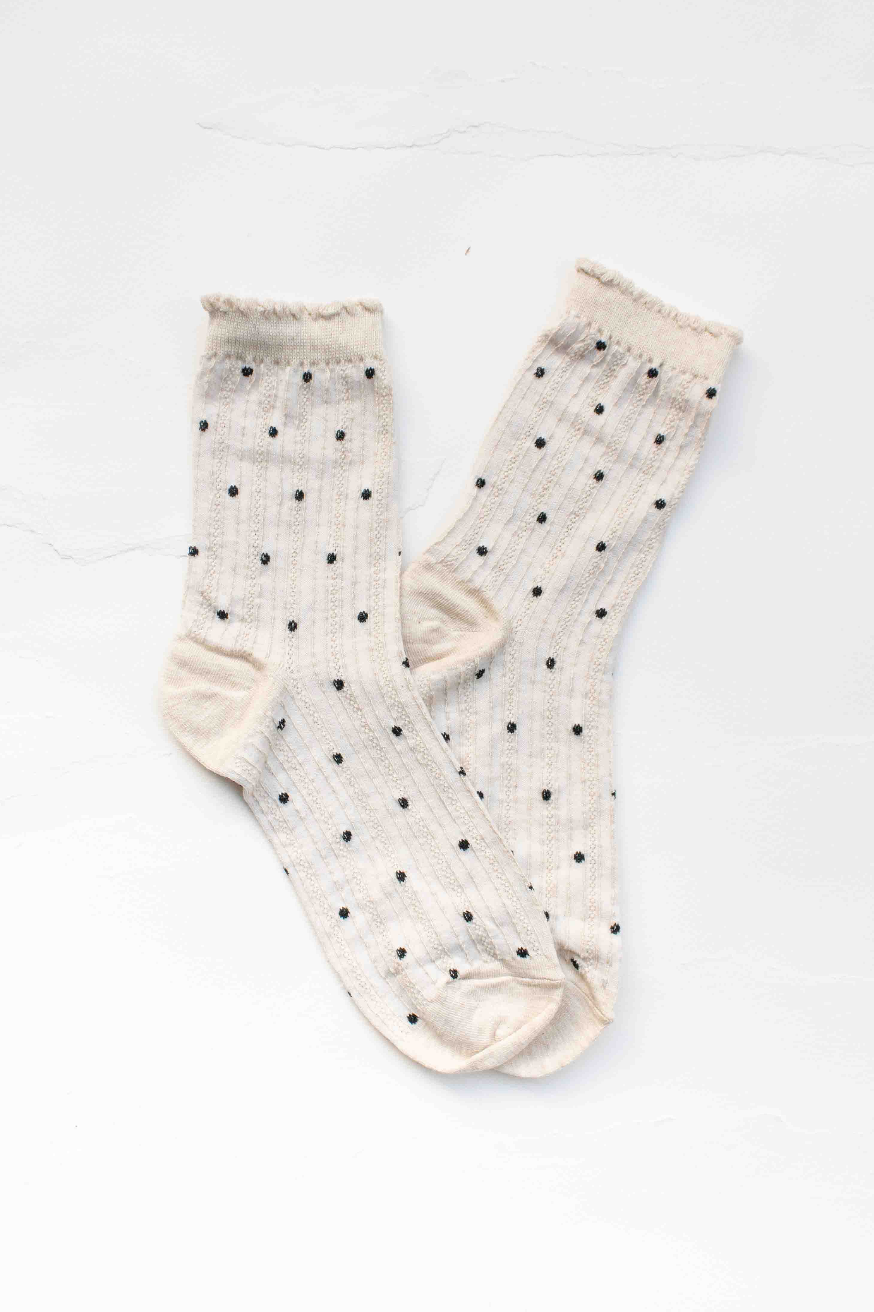 Classic Polka Dot Ribbed Crew Socks