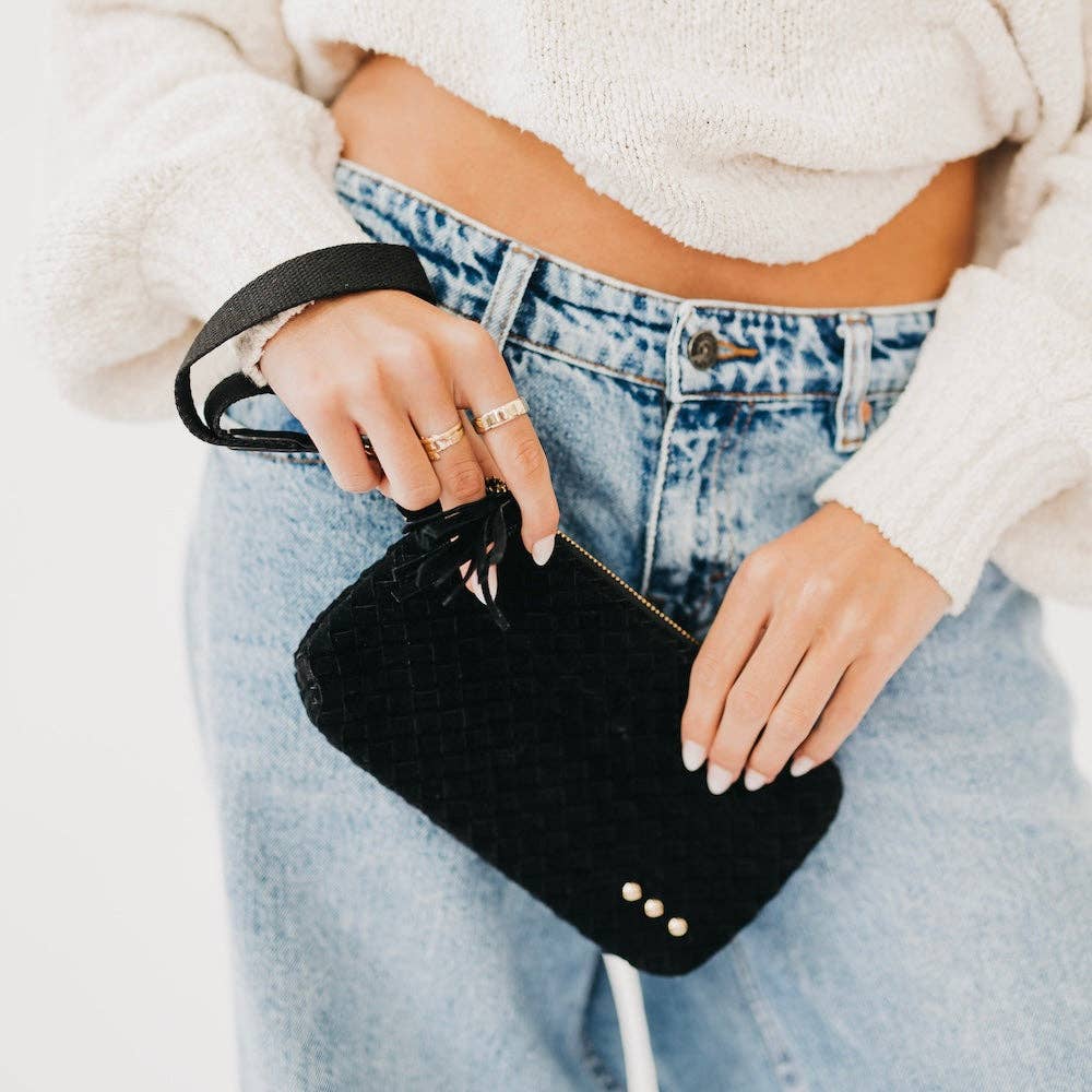 Suede Emma Woven Clutch Wristlet