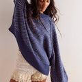 Women Print Round Neck Knit Patchwork Jacquard Sweater