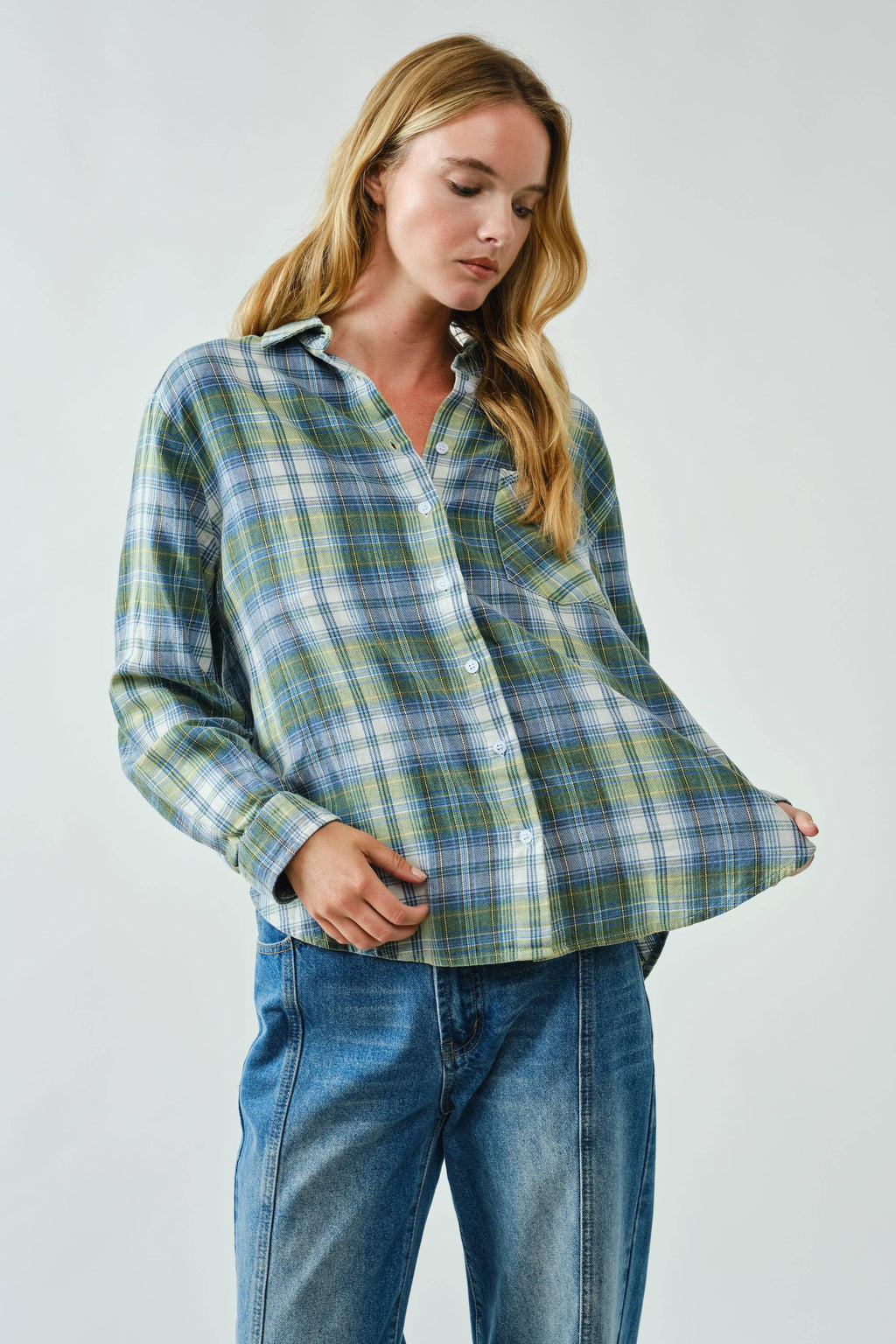 WASHED COTTON PLAID SHIRT