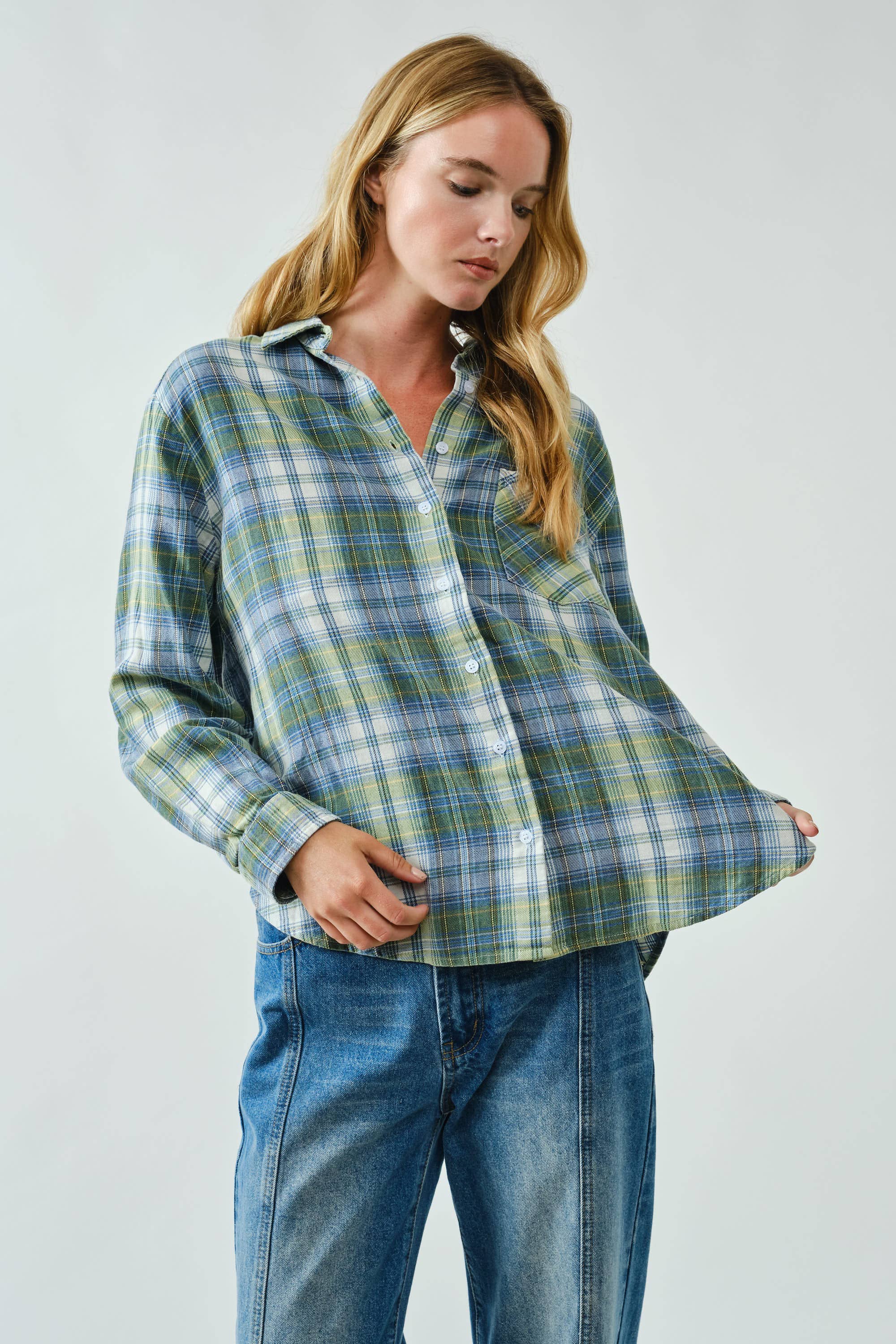 WASHED COTTON PLAID SHIRT