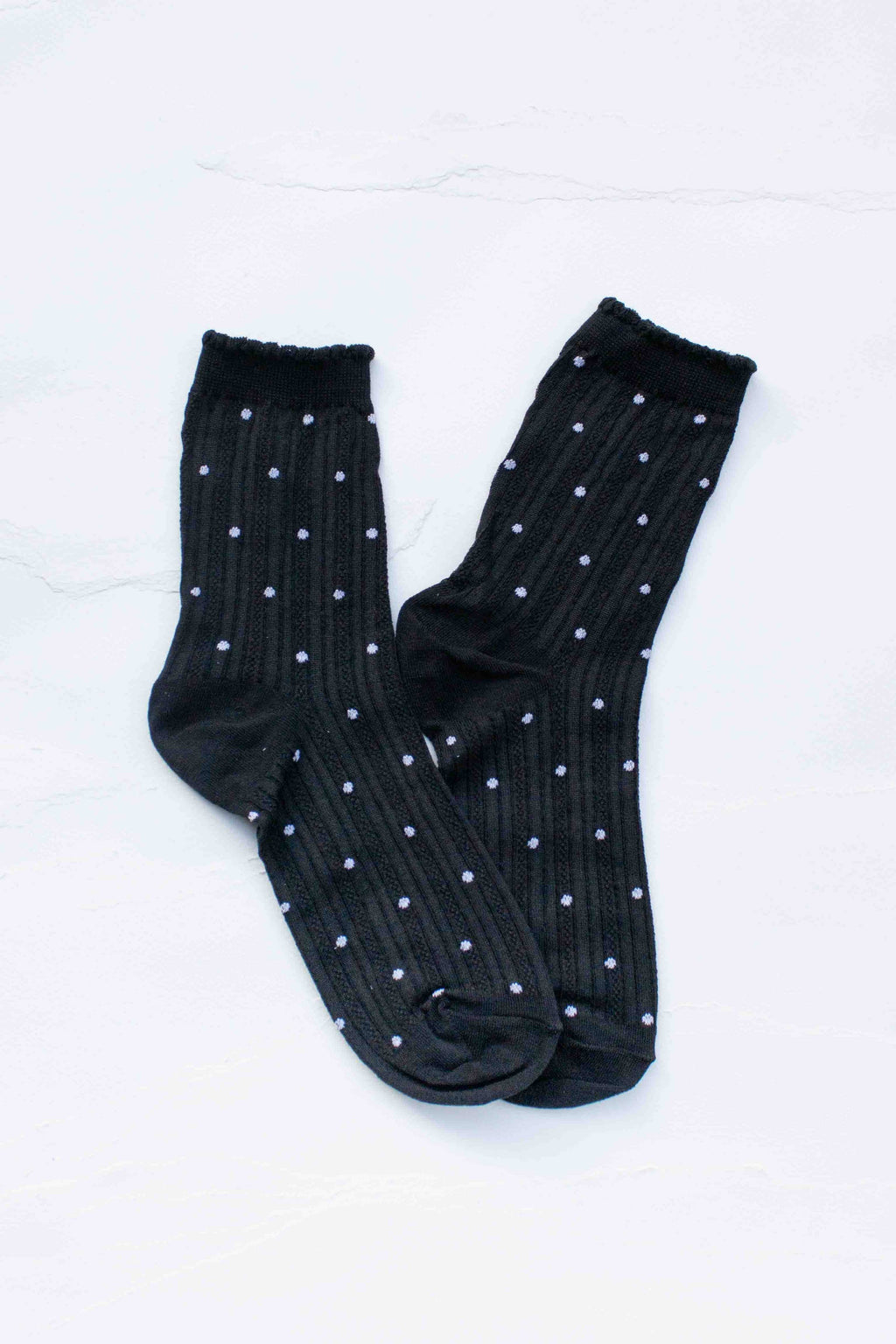 Classic Polka Dot Ribbed Crew Socks