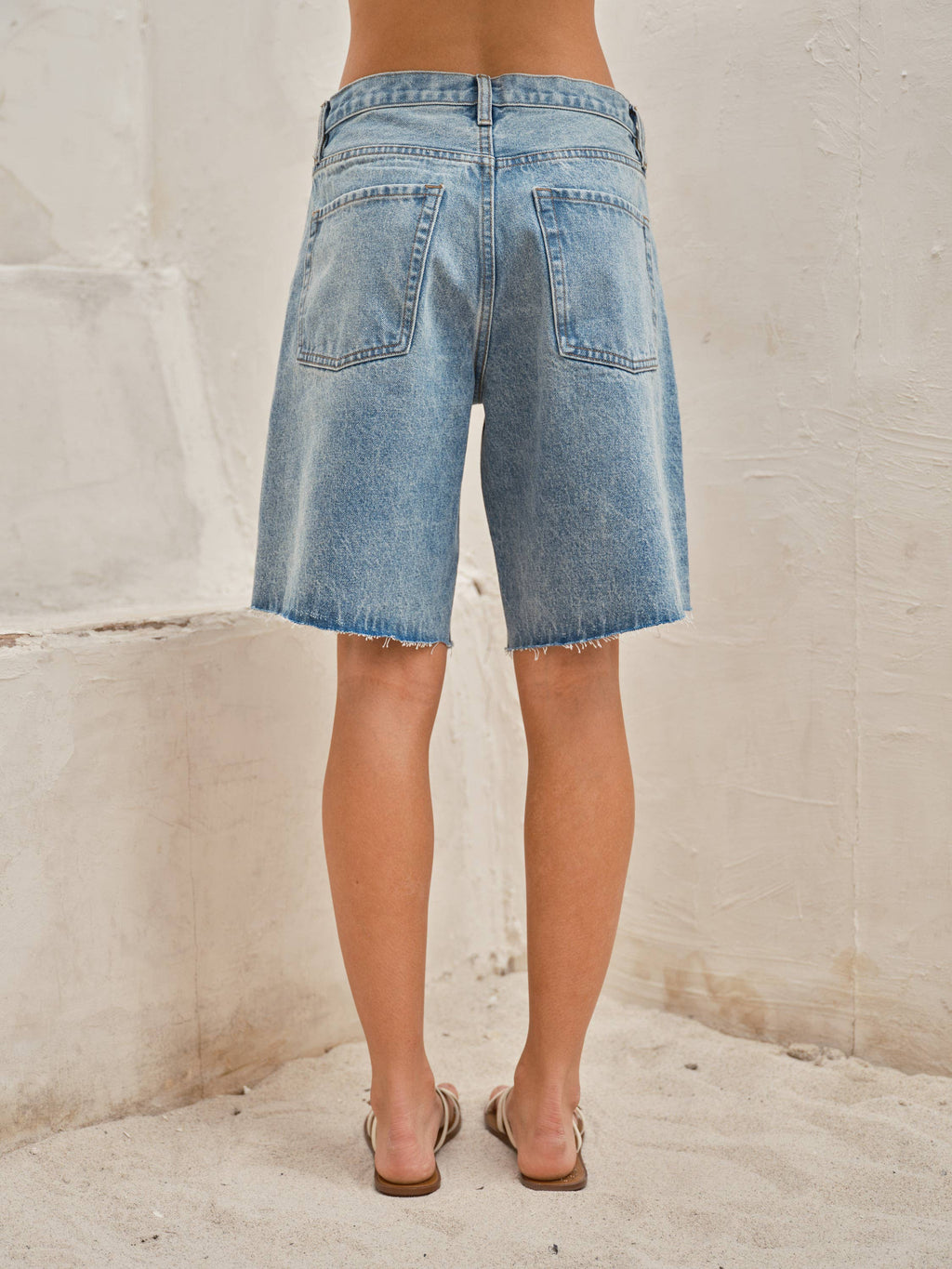 WIDE LEG RETRO BERMUDA DENIM SHORTS