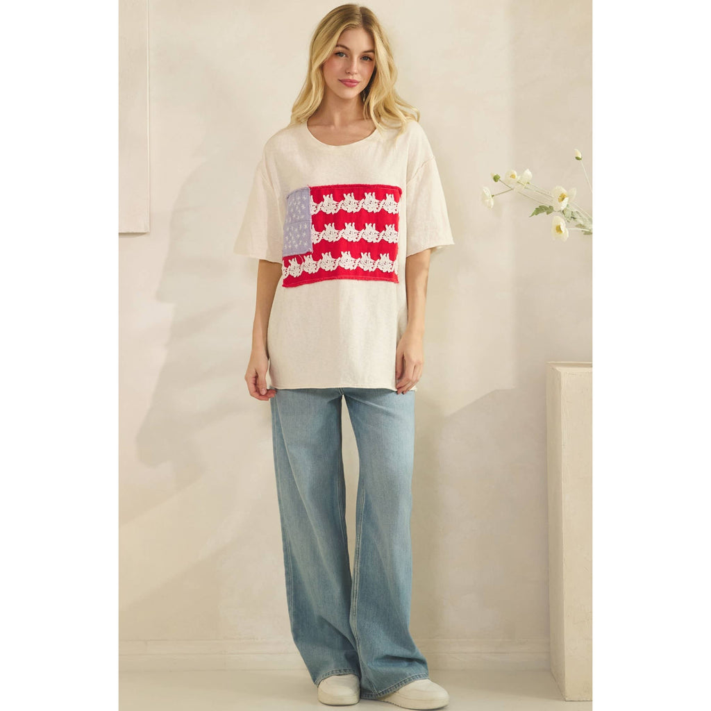 LACE-PATCHED AMERICANA OVERSIZED TEE