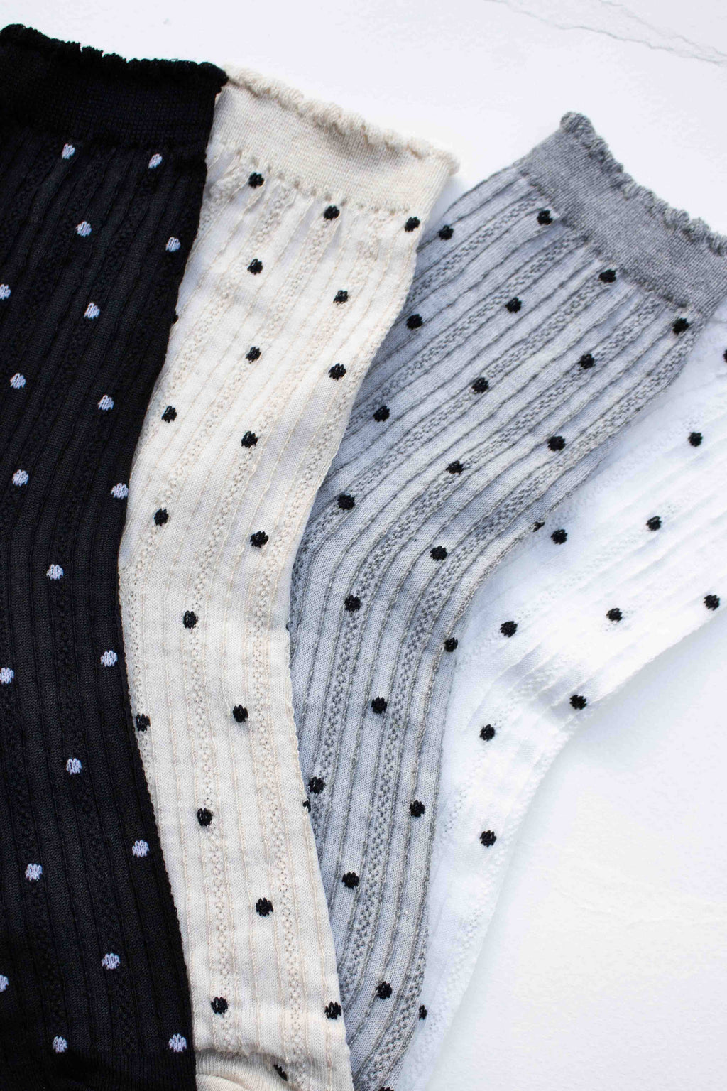 Classic Polka Dot Ribbed Crew Socks
