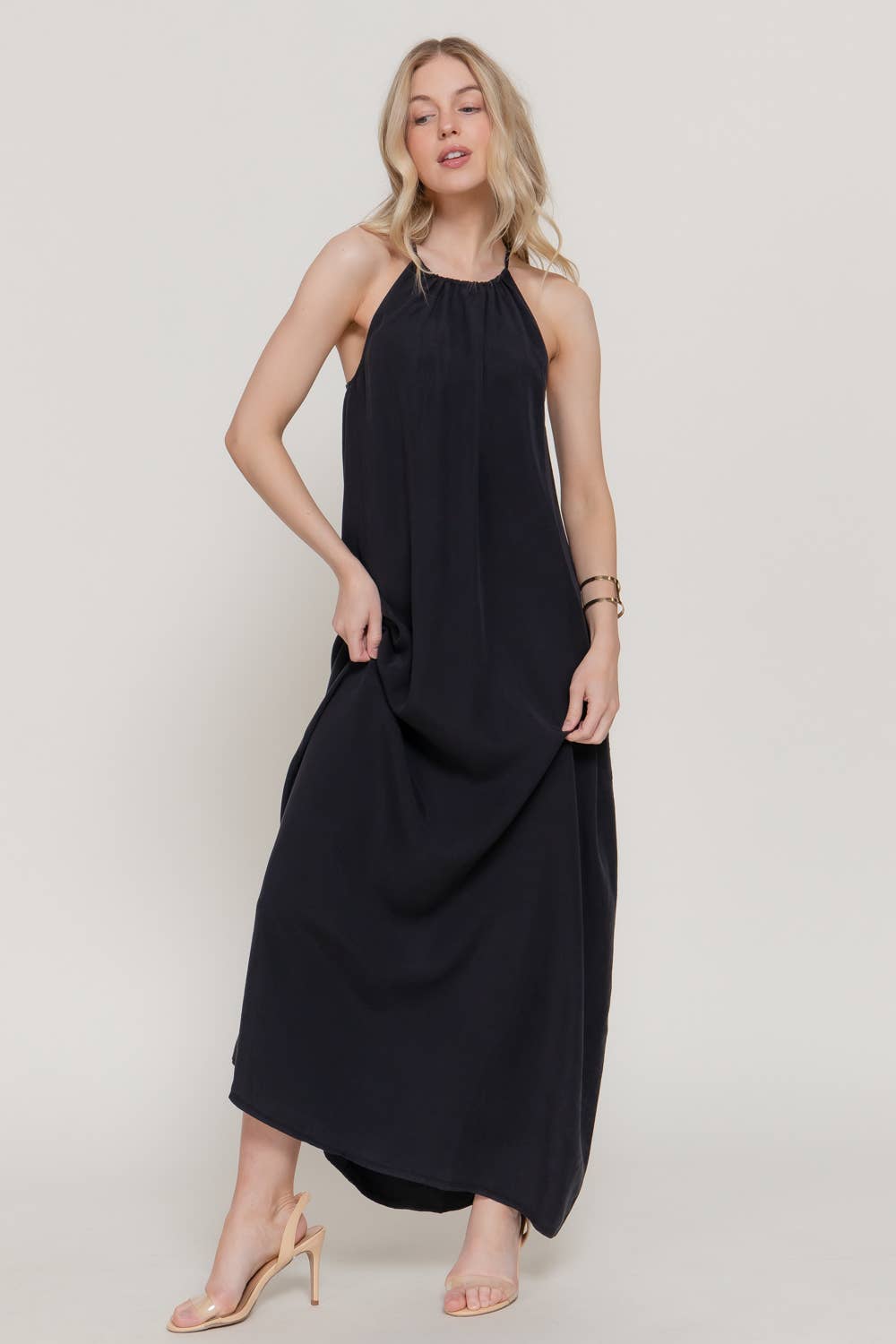 Sleeveless Adjustable Halter Neck  Dress