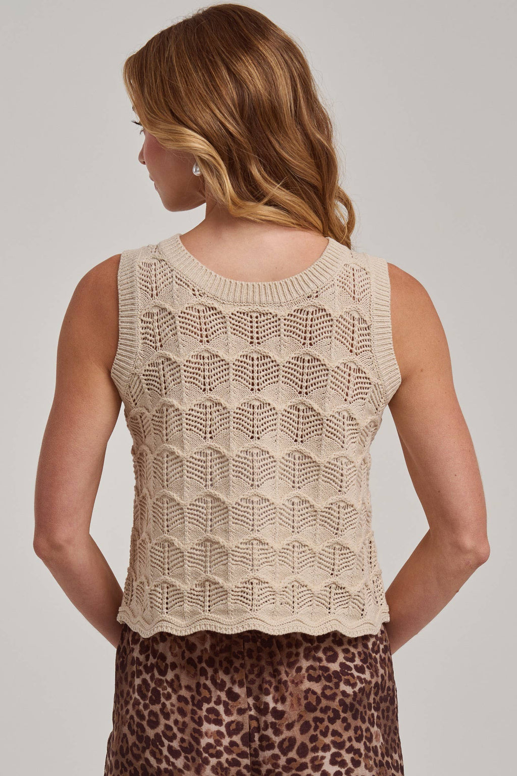 TEXTURED OPEN KNIT SLEEVELESS SWEATER TOP