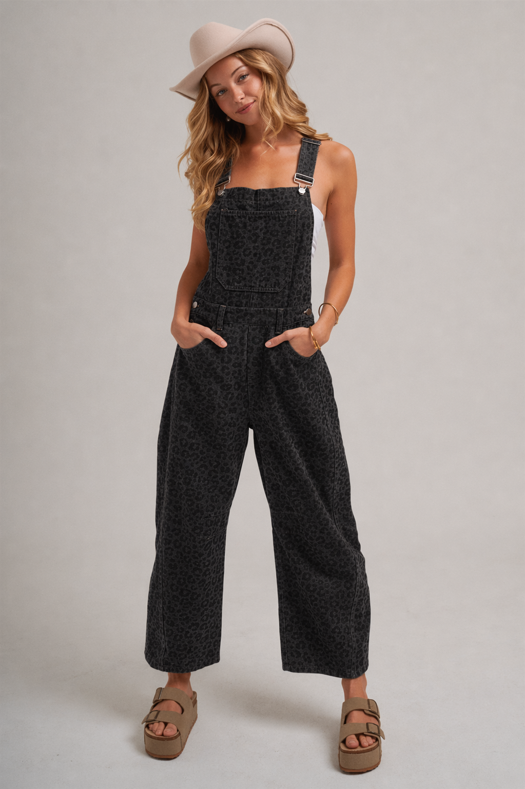 VINTAGE LEOPARD OVERALL JUMPSUIT WITH BARREL LEG