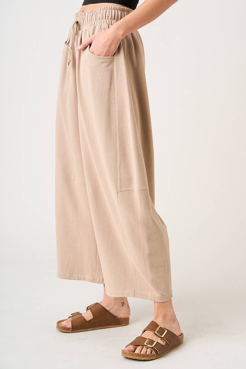 COTTON BARREL LEG PANTS