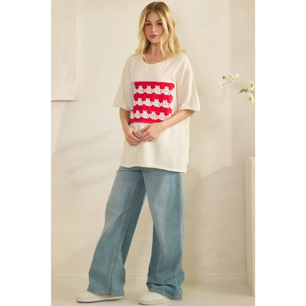 LACE-PATCHED AMERICANA OVERSIZED TEE