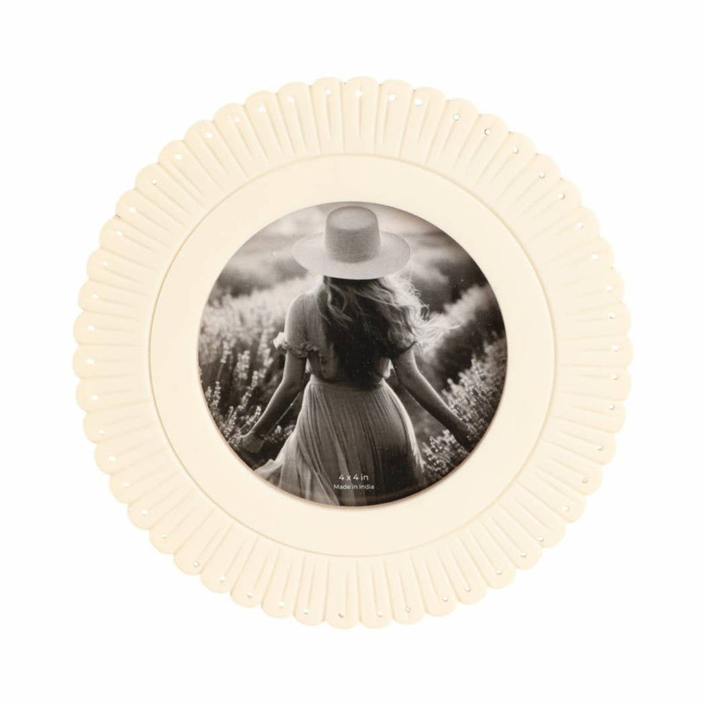 Photo Frame - Ivory Resin Round Solid Etched Petal, 4x4 in.