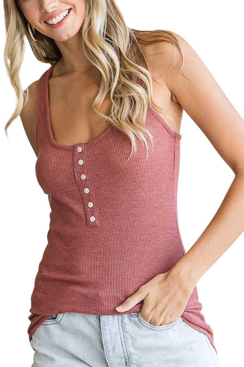 Button Ribbed Tank Top