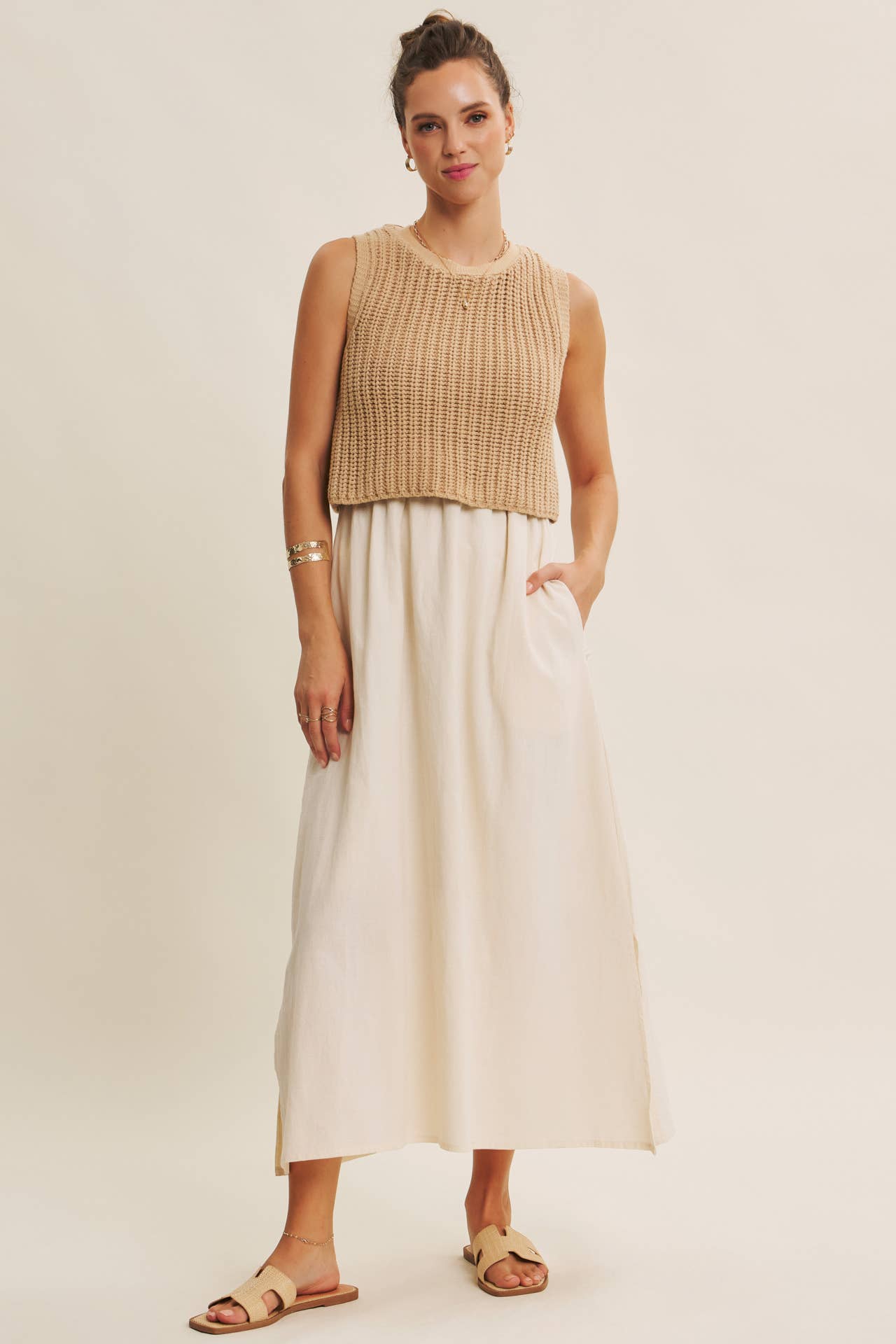 CHUNKY SWEATER TWOFER MIDI DRESS