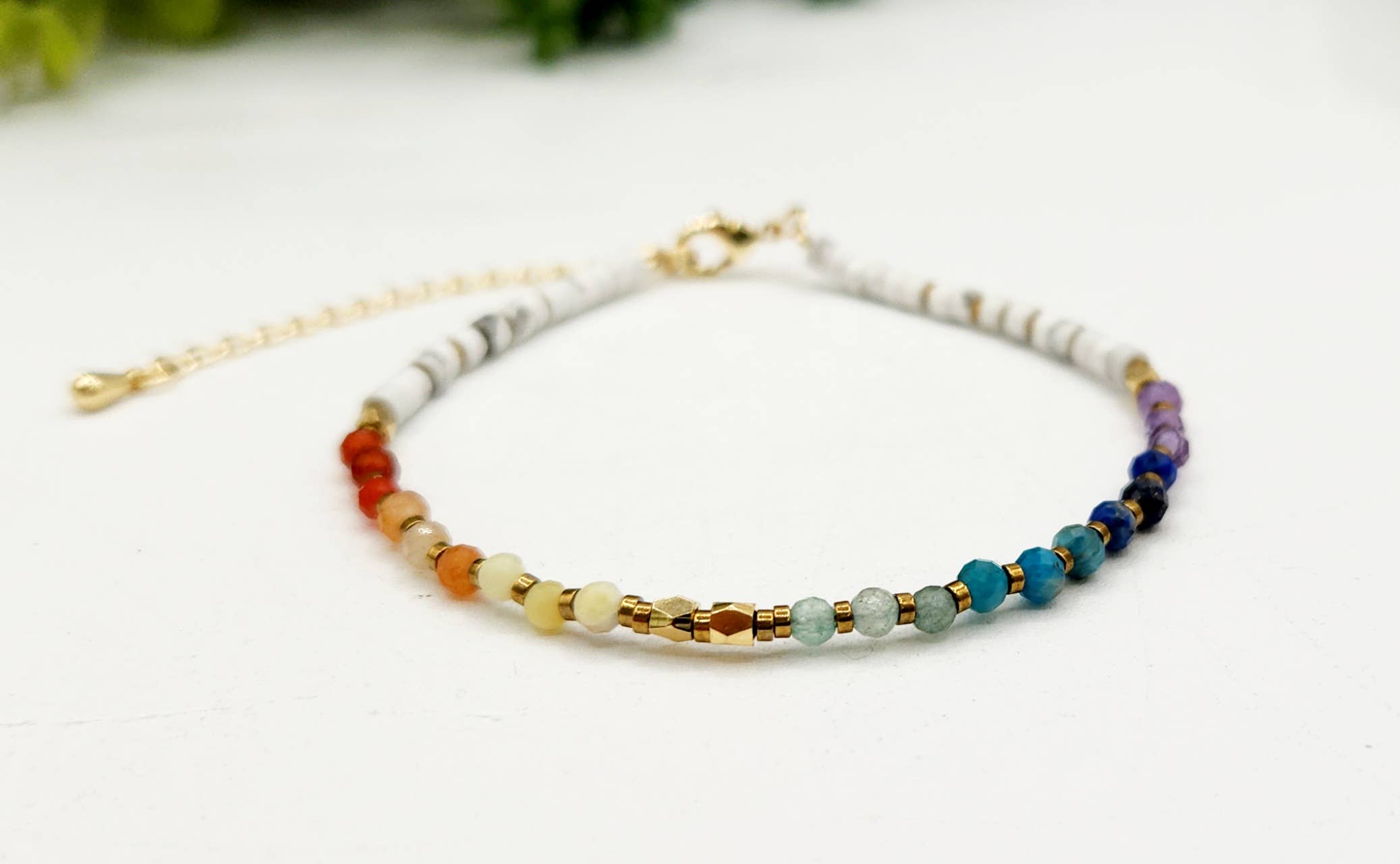 CHAKRA-3mm Faceted Gemstone Bracelet with Gold Color Clasp